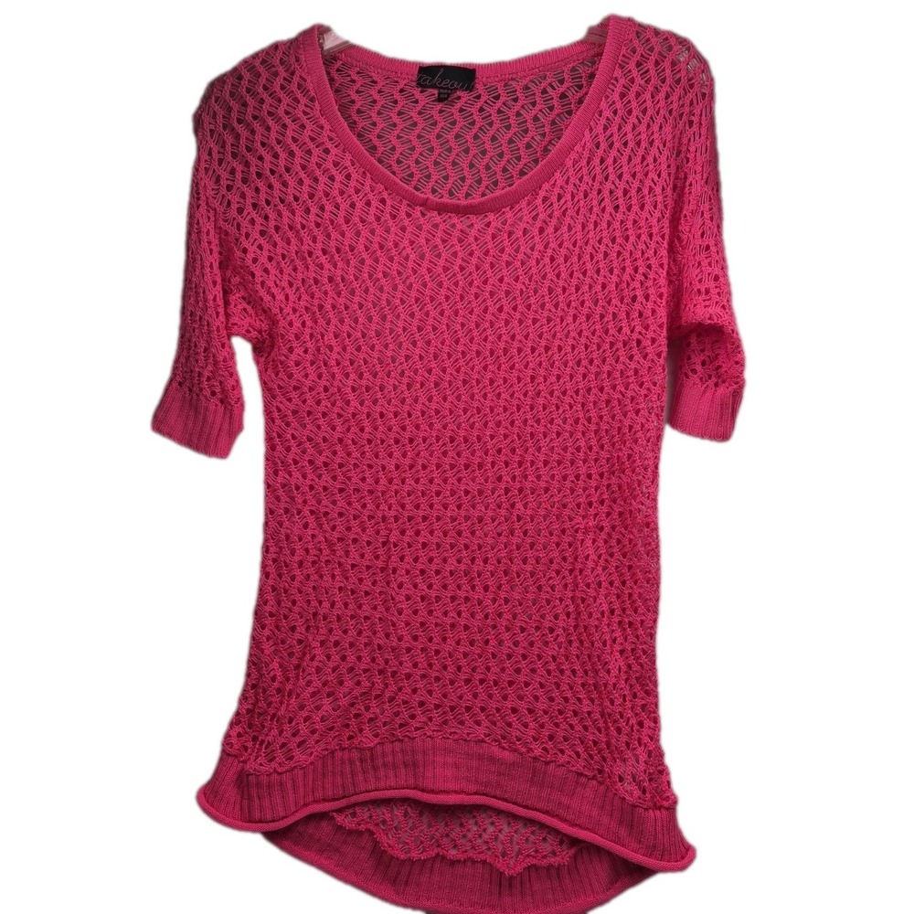 Vintage 90's Y2K Crochet Top Women's Size L Pink Takeout Stretchy USA Barbie